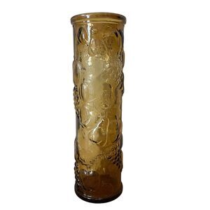 1960s Vintage Mid Century Modern Amber Empoli Glass Decanter Vase - Fruit Relief